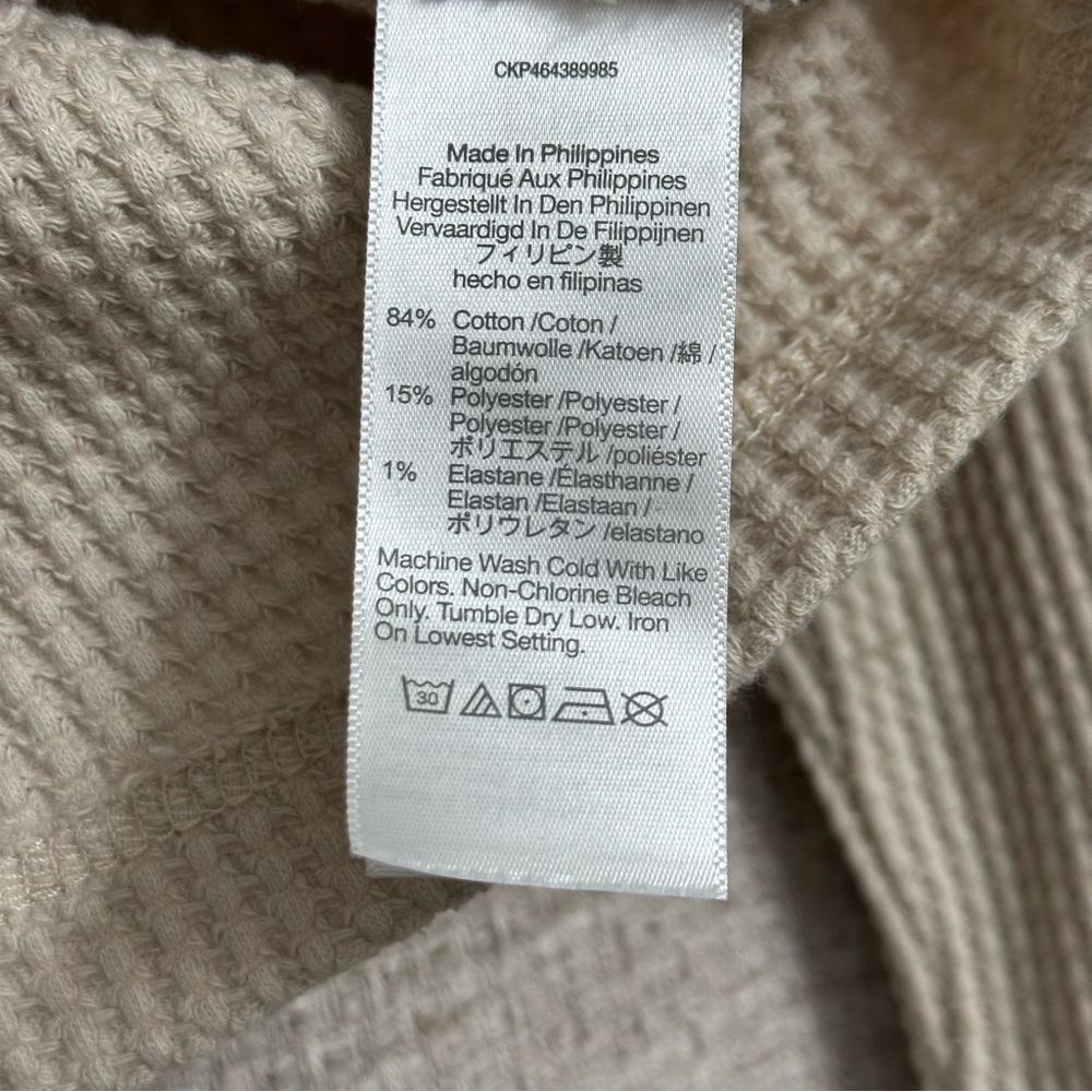 Madewell Waffle Knit Long Sleeve Crop Top Scoop Neck Beige Neutral Basic Medium - Picture 7 of 8